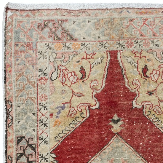 Vintage Turkish Wool Tribal Rug, Traditional Handmade Village Carpet