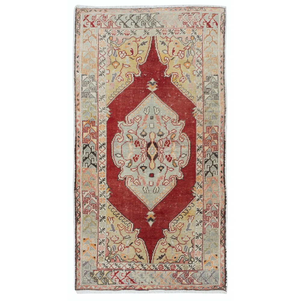 Traditional Vintage Turkish Tribal Rug, Hand Knotted Wool Village Carpet