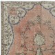 Hand Knotted Turkish Rug in Soft Red, Beige & Navy Blue, Vintage Carpet with Medallion