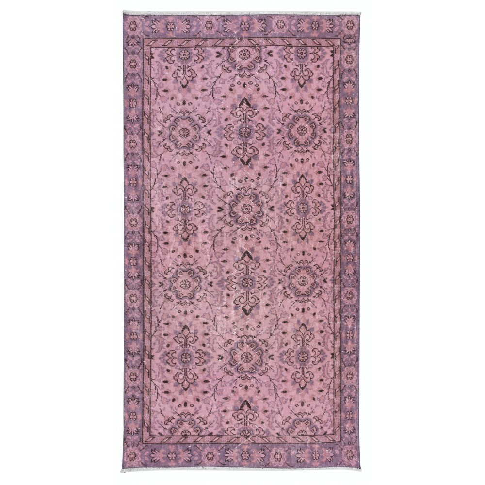 Handmade Pink Rug with Italian Mediterranean Style, Contemporary Turkish Small Carpet