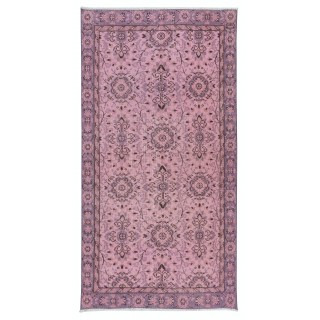 Handmade Pink Rug with Italian Mediterranean Style, Contemporary Turkish Small Carpet