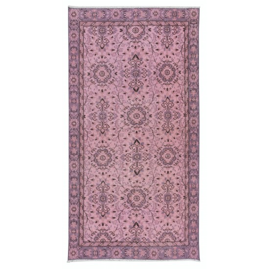 Handmade Pink Rug with Rustic Italian Mediterranean Style, Contemporary Turkish Small Carpet