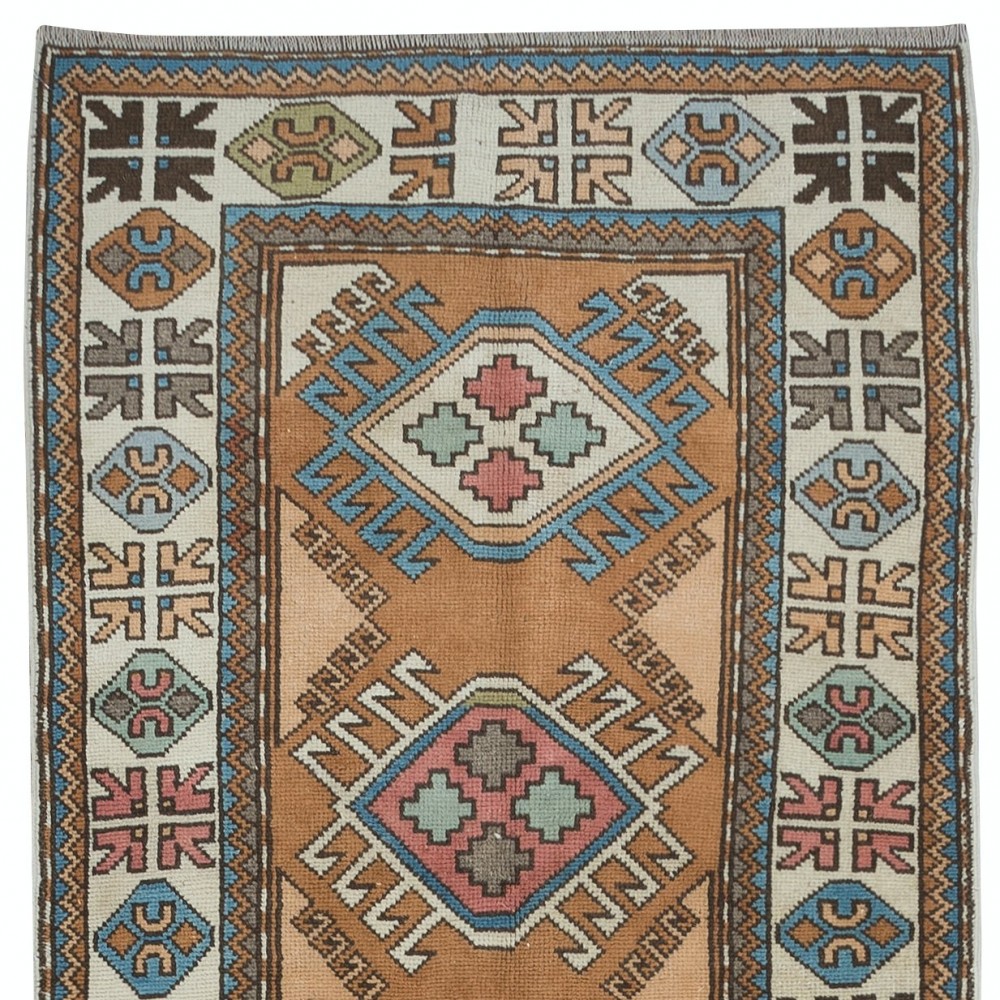 Vintage Hand Knotted Turkish Corridor Carpet, Narrow Hallway Runner, 100% Wool