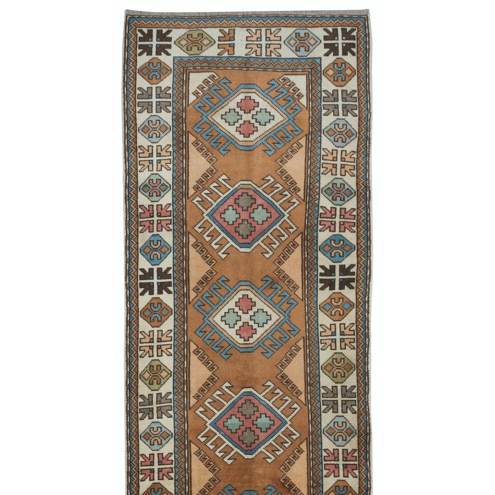 Vintage Hand-Knotted Turkish Narrow Corridor Runner Rug, 100% Wool