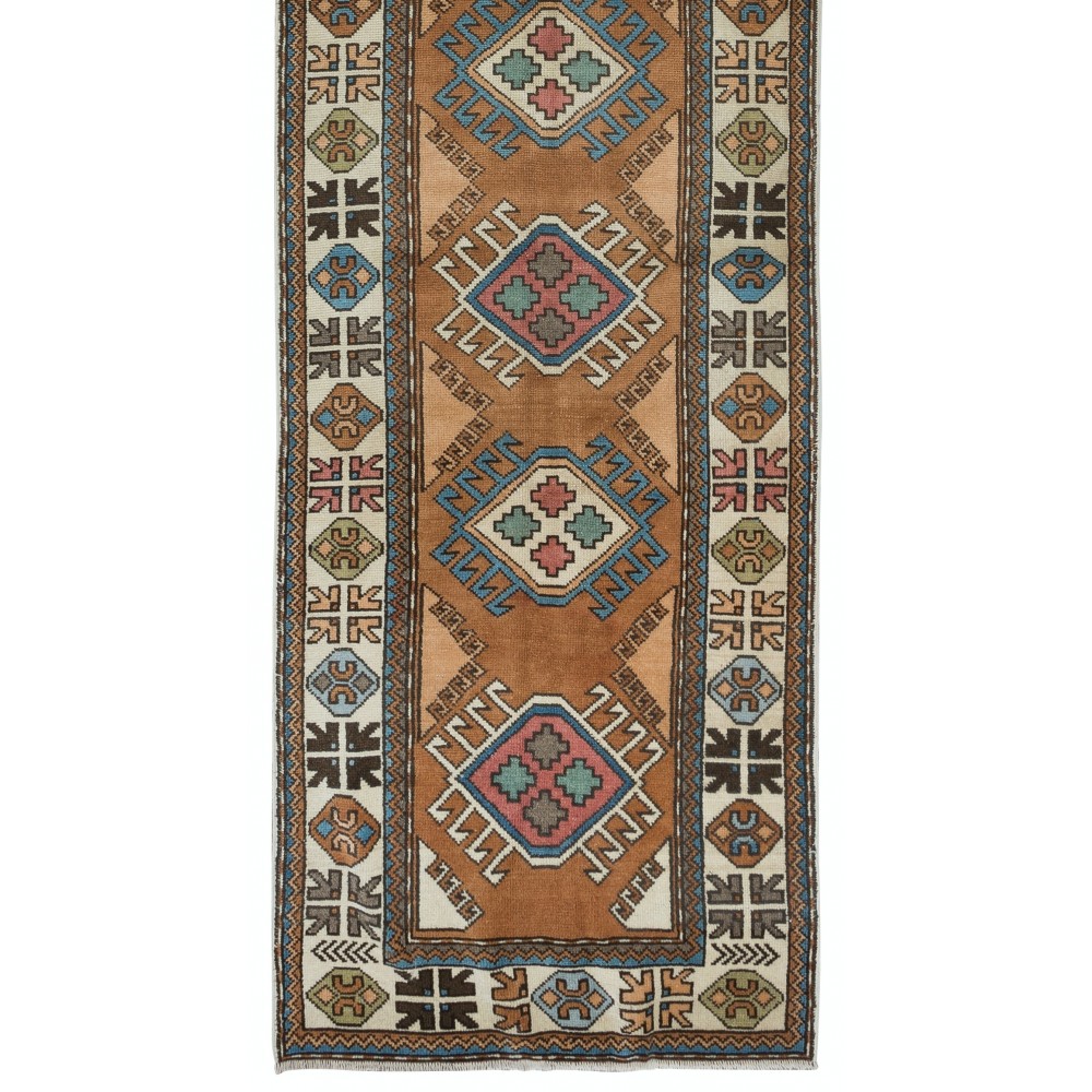 Vintage Hand-Knotted Turkish Narrow Corridor Runner Rug, 100% Wool