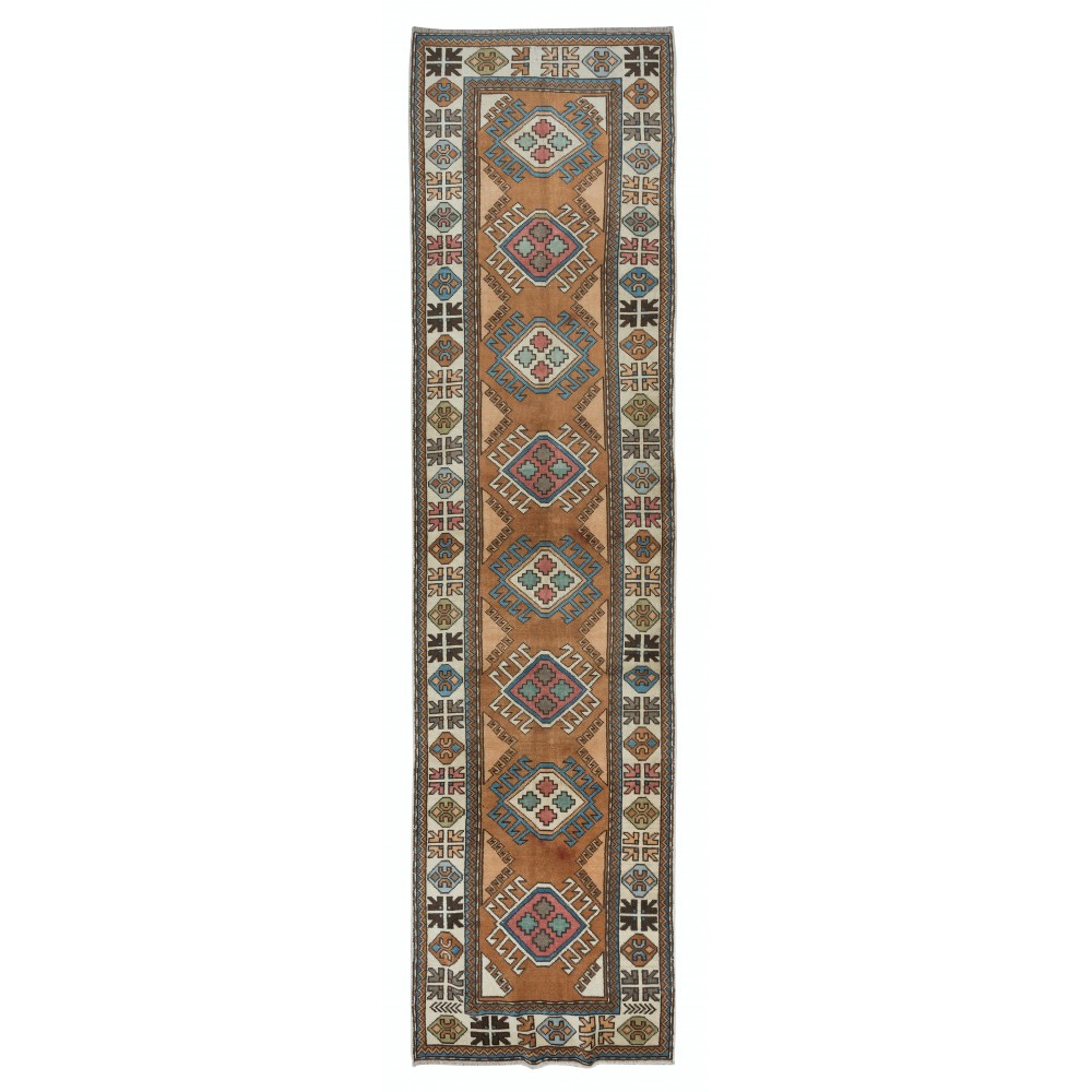 Vintage Hand Knotted Turkish Corridor Carpet, Narrow Hallway Runner, 100% Wool