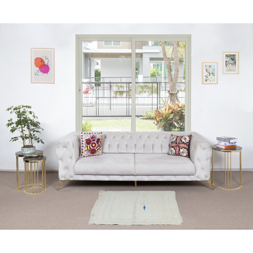 Minimalist Vintage Handmade Anatolian Small Tulu Rug made of Natural Un-Dyed Beige Wool