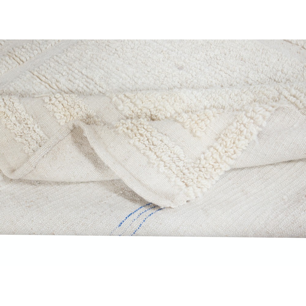 Minimalist Vintage Handmade Anatolian Small Tulu Rug made of Natural Un-Dyed Beige Wool