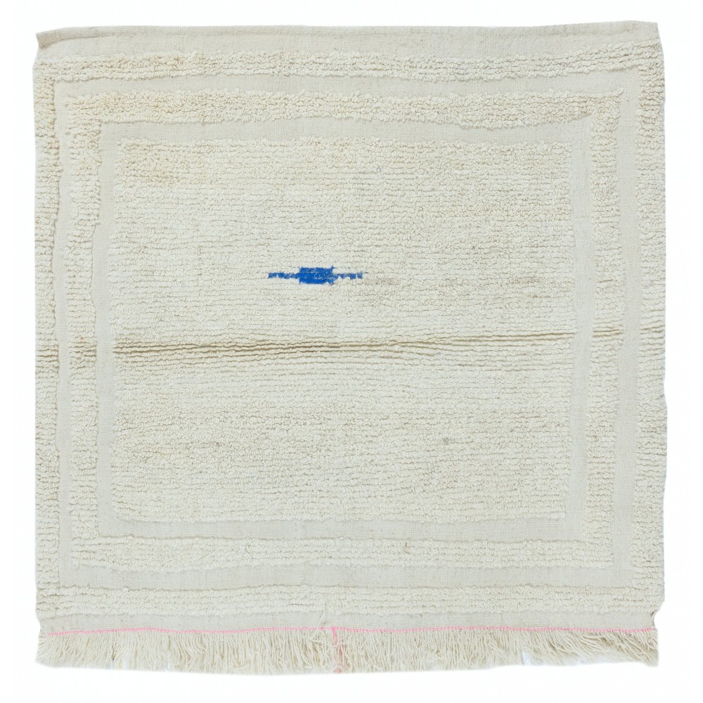 Minimalist Vintage Handmade Anatolian Small Tulu Rug made of Natural Un-Dyed Beige Wool