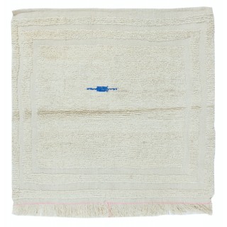 Minimalist Vintage Handmade Anatolian Small Tulu Rug made of Natural Un-Dyed Beige Wool