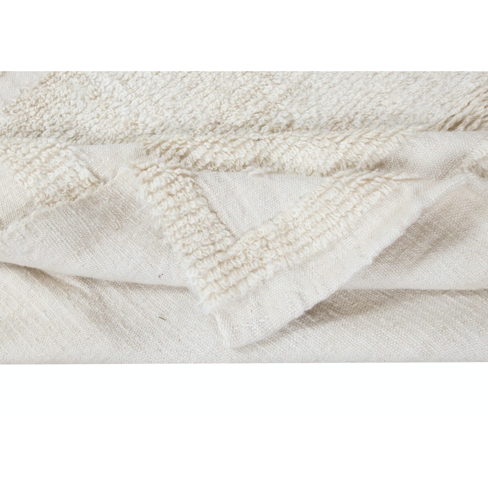 Vintage Anatolian Tulu Rug, 100% Natural Wool, Minimalist Plain Beige Small Carpet