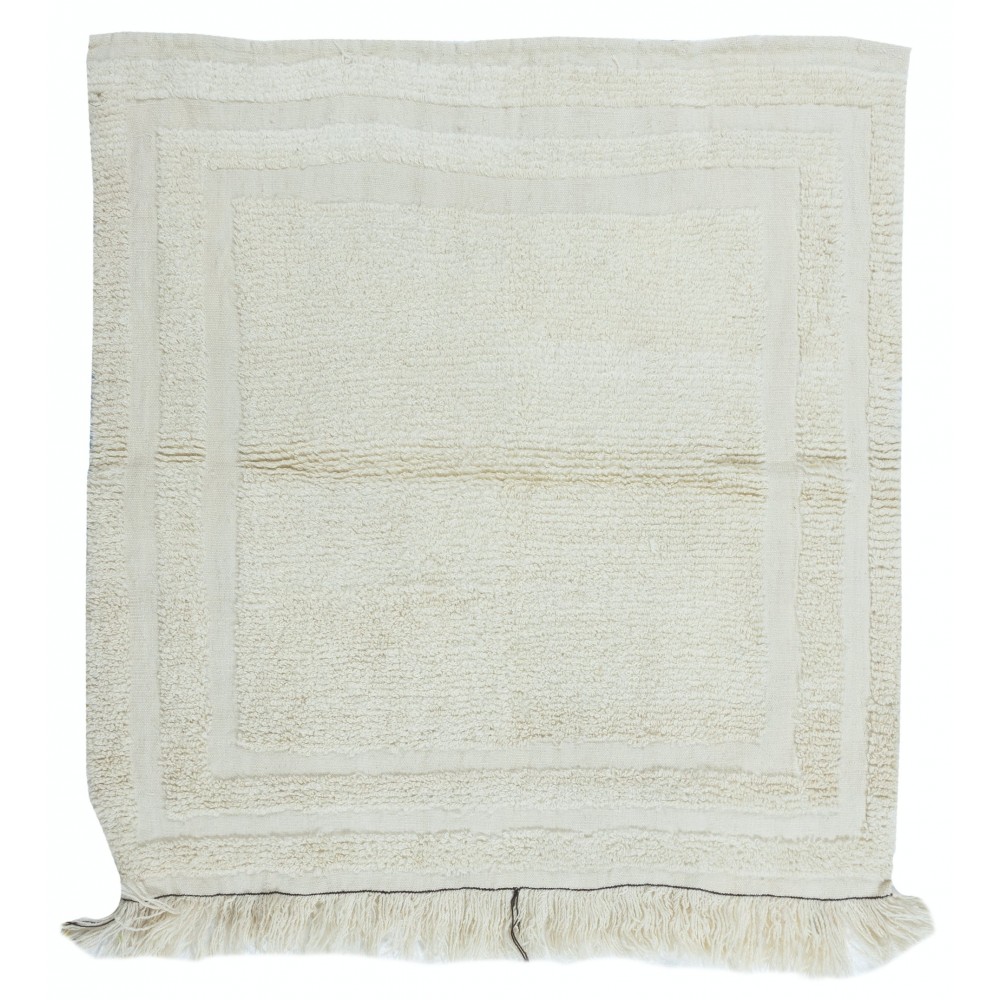 Vintage Anatolian Tulu Rug, 100% Natural Wool, Minimalist Plain Beige Small Carpet