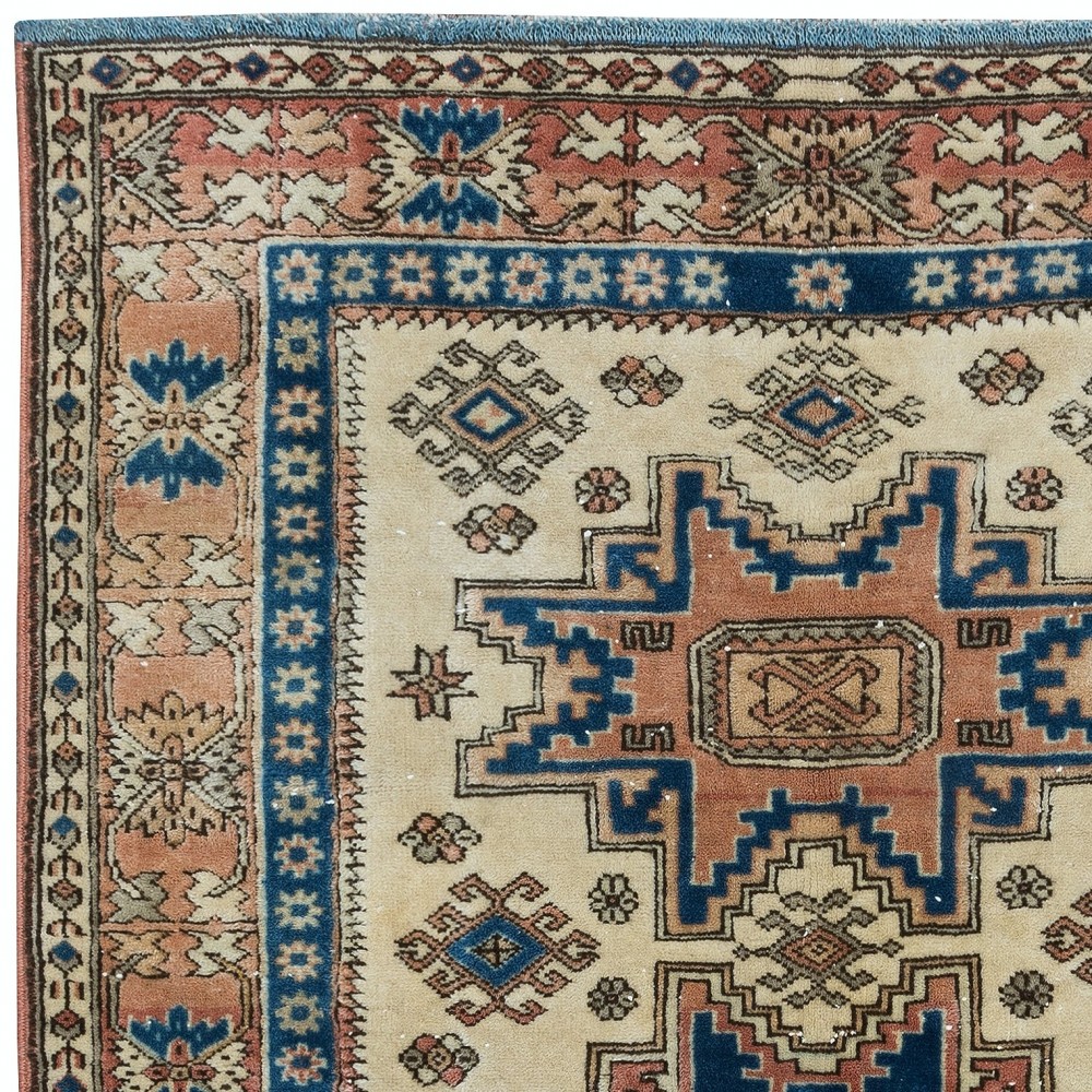  Vintage Caucasian Shirvan Leshgi Rug, 100% Wool