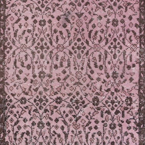 Light Pink Handmade Turkish Small Rug, Floral Pattern Floor Covering