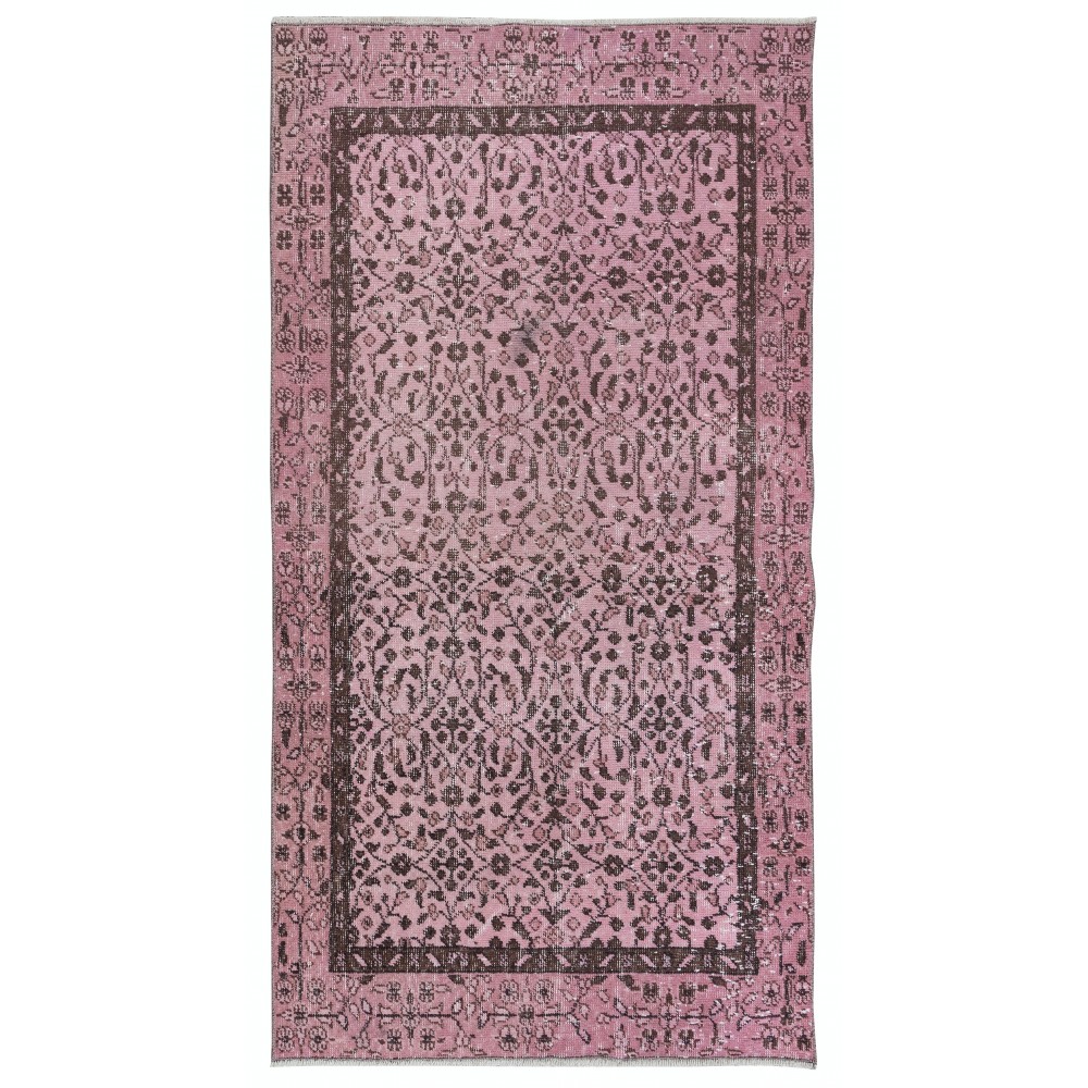 Light Pink Handmade Turkish Small Rug, Floral Pattern Floor Covering