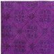 Hand Knotted Accent Rug, Purple Carpet from Turkey, Floral Design Floor Covering