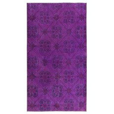 Hand Knotted Accent Rug, Purple Carpet from Turkey, Floral Design Floor Covering