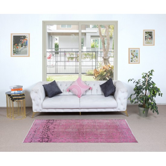 Rustic Turkish Pink Rug, Handmade Modern Small Wool Carpet