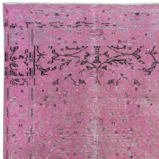 Rustic Turkish Pink Rug, Handmade Modern Small Wool Carpet