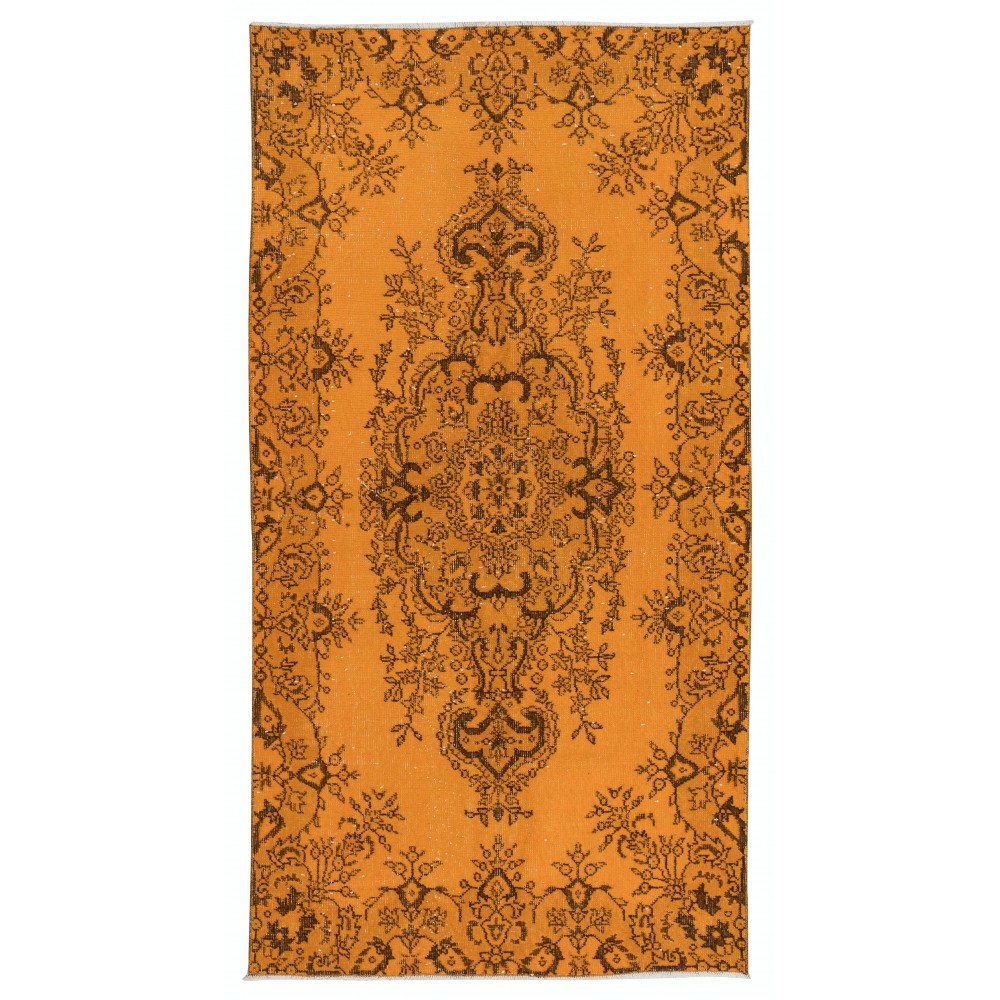Home Decor Rug, Orange Floor Covering, Small Wool and Cotton Rug, Modern Handmade Turkish Carpet