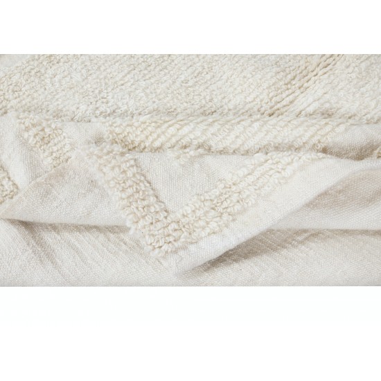 Vintage Anatolian "Tulu" Rug, 100% Natural Wool, Minimalist Plain Beige Small Carpet