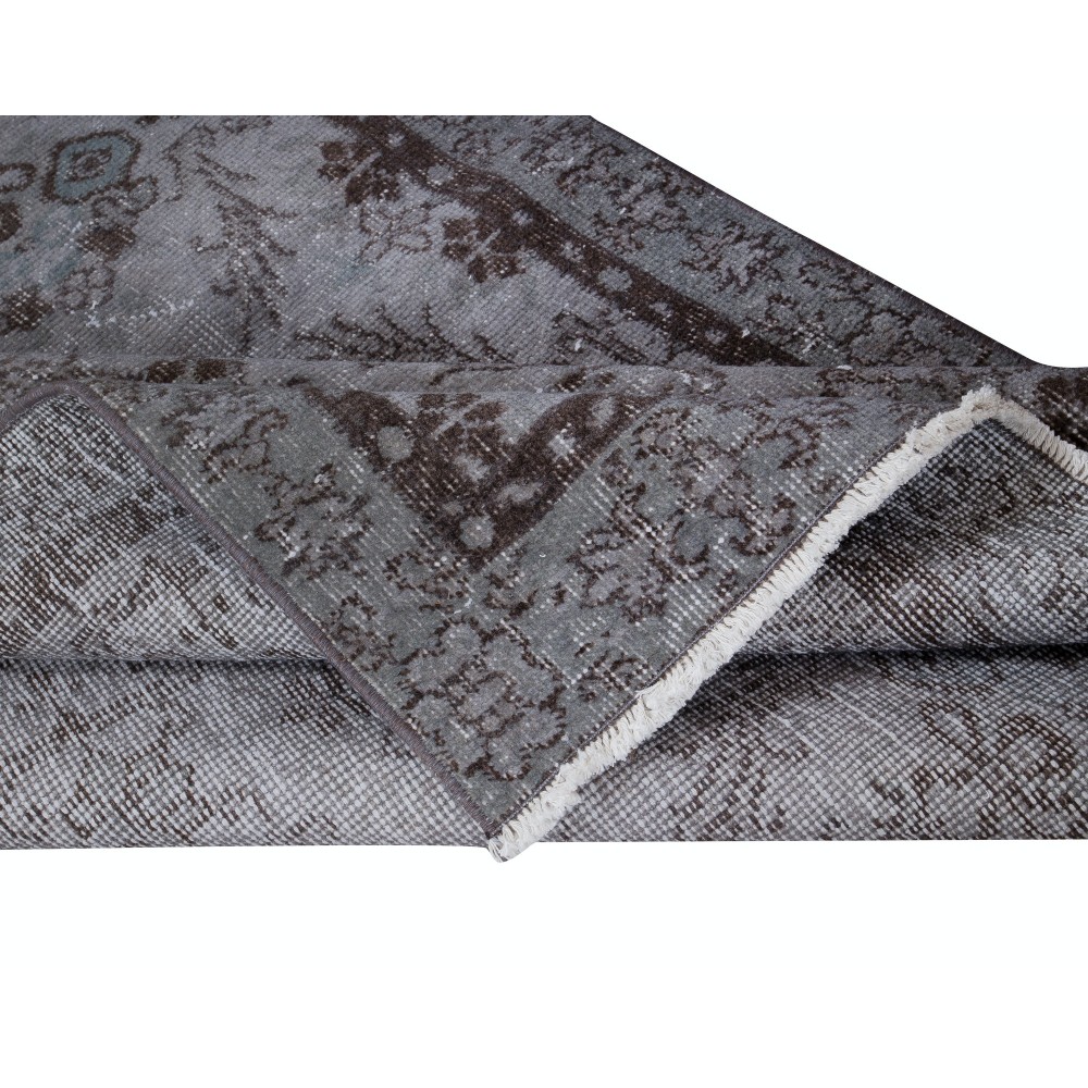 Handmade Turkish Accent Rug in Gray Tones, Low Pile Small Carpet, Modern Flower Design Floor Covering
