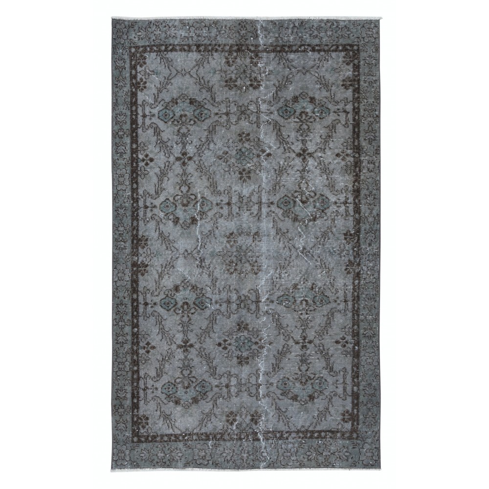 Handmade Turkish Accent Rug in Gray Tones, Low Pile Small Carpet, Modern Flower Design Floor Covering