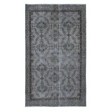 Handmade Turkish Accent Rug in Gray Tones, Low Pile Small Carpet, Modern Flower Design Floor Covering