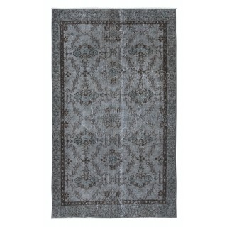 Handmade Turkish Accent Rug in Gray Tones, Low Pile Small Carpet, Modern Flower Design Floor Covering