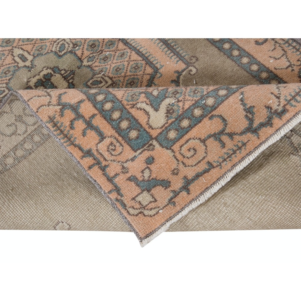 Green Accent Rug, Handmade Turkish Carpet, Geometric Medallion Design Floor Covering
