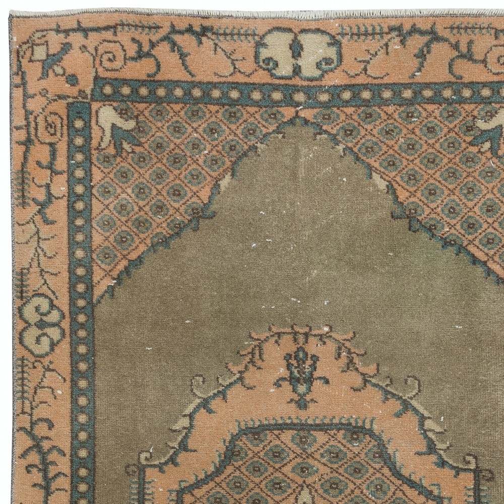 Green Accent Rug, Handmade Turkish Carpet, Geometric Medallion Design Floor Covering