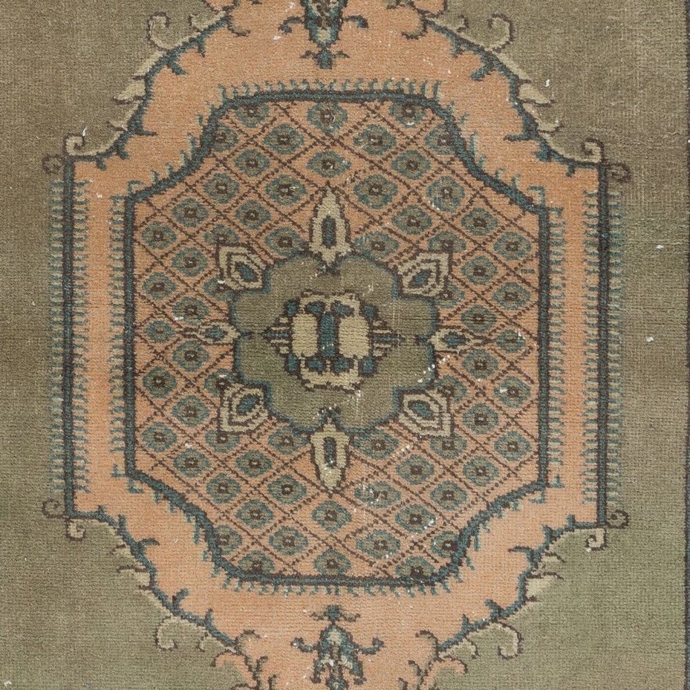 Green Accent Rug, Handmade Turkish Carpet, Geometric Medallion Design Floor Covering