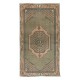 Green Accent Rug, Handmade Turkish Carpet, Geometric Medallion Design Floor Covering