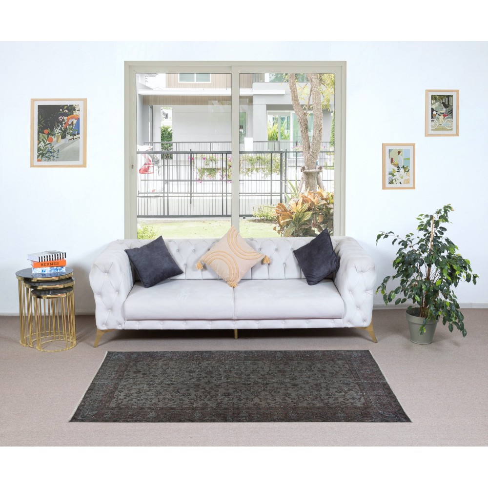 Handmade Turkish Rug in Dark Gray, Great 4 Modern Interiors
