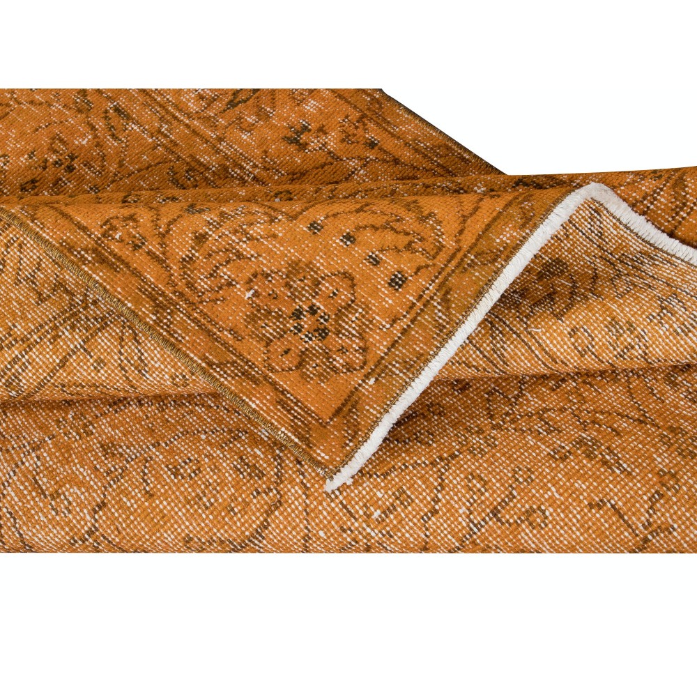 Hand-Made Turkish Accent Rug in Orange, Modern Upcycled Carpet with Floral Design