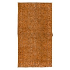 Hand-Made Turkish Accent Rug in Orange, Modern Upcycled Carpet with Floral Design