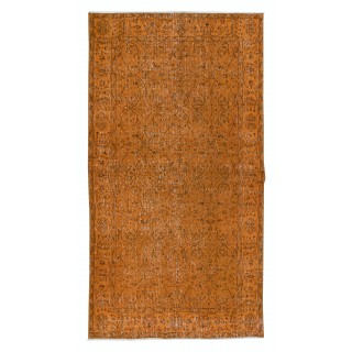 Hand-Made Turkish Accent Rug in Orange, Modern Upcycled Carpet with Floral Design