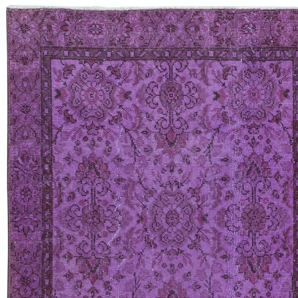Floral Pattern Area Rug in Purple for Modern Interiors, Hand-Knotted in Turkey