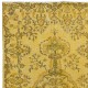 Modern Handmade Turkish Accent Rug, Yellow Over-Dyed Carpet with Medallion Design