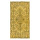 Modern Handmade Turkish Accent Rug, Yellow Over-Dyed Carpet with Medallion Design