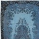 Handmade Turkish Small Rug in Blue Tones, Low Pile Carpet, Modern Medallion Design Floor Covering
