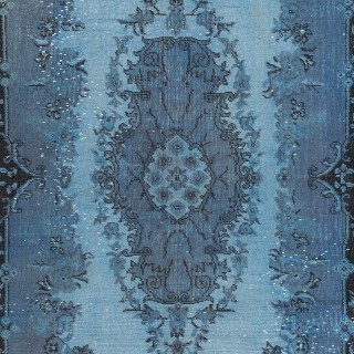 Handmade Turkish Small Rug in Blue Tones, Low Pile Carpet, Modern Medallion Design Floor Covering Handmade Turkish Small Rug in Blue Tones, Low Pile Carpet, Modern Medallion Design Floor Covering