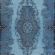 Handmade Turkish Small Rug in Blue Tones, Low Pile Carpet, Modern Medallion Design Floor Covering