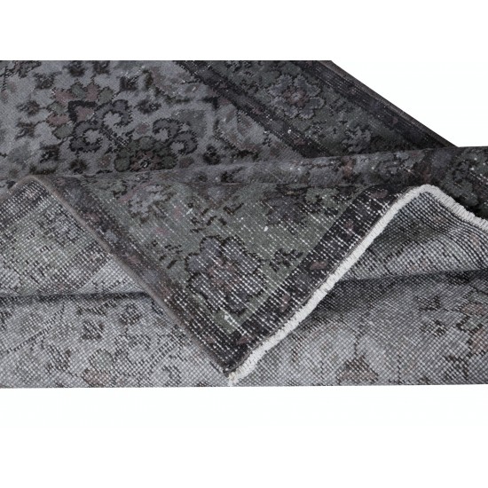 Floral Patterned Handmade Turkish Accent Rug in Gray, Ideal for Contemporary Interiors