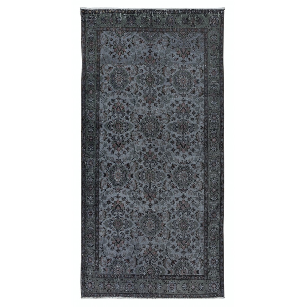 Floral Patterned Handmade Turkish Accent Rug in Gray, Ideal for Contemporary Interiors