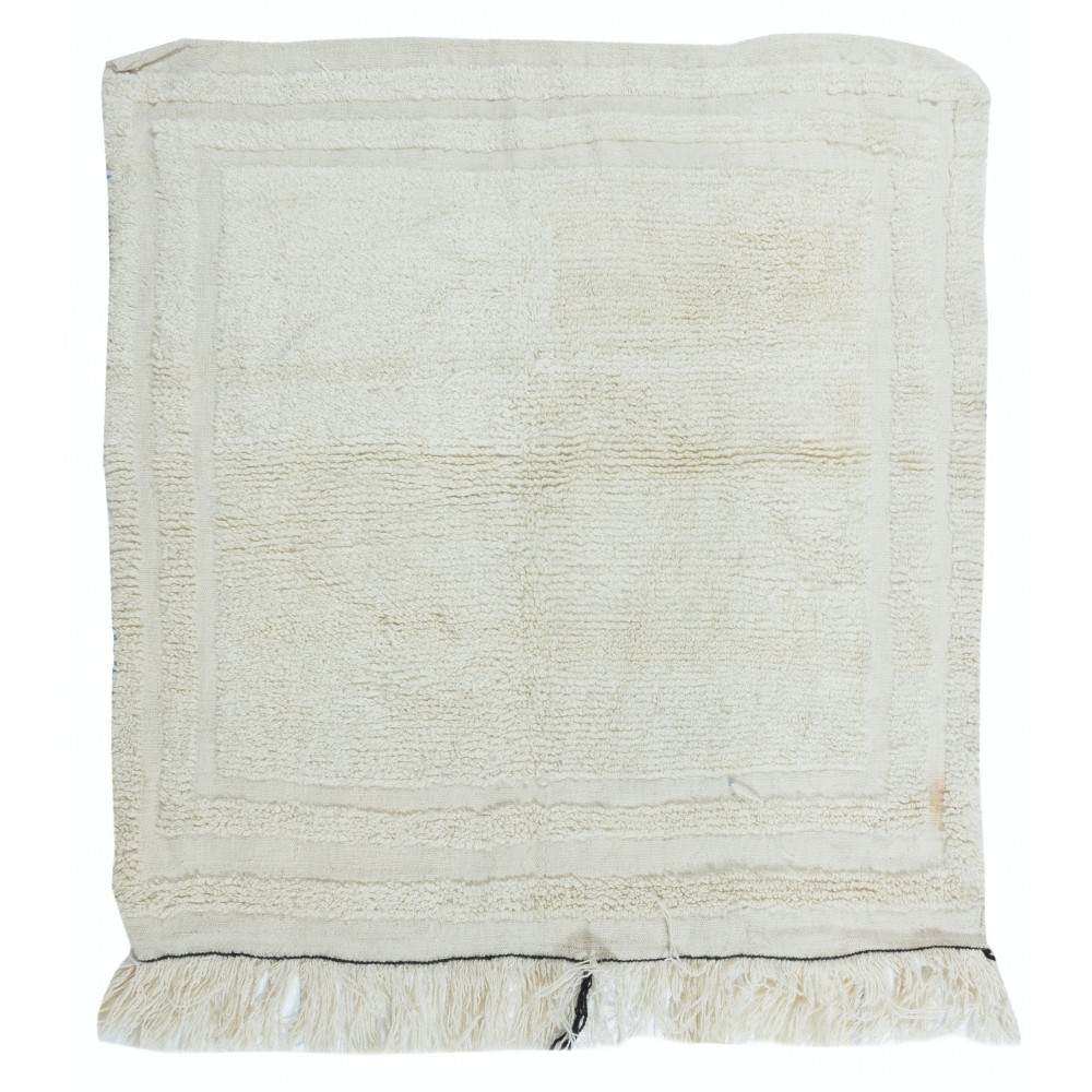 Late-20th Century Anatolian "Tulu" Rug, 100% Natural Wool, Minimalist Plain Beige Small Carpet