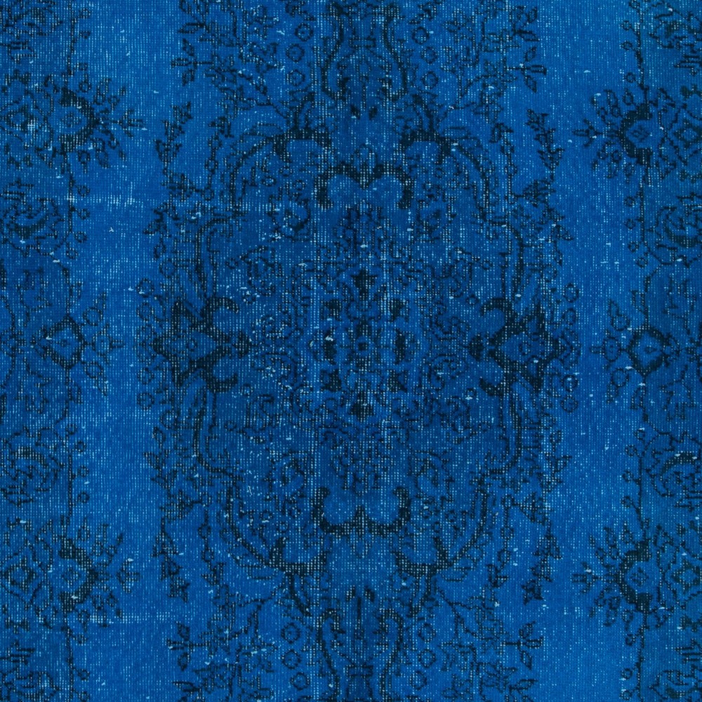 Handmade Vintage Turkish Small Rug Over-Dyed in Blue with Medallion Design, Ideal for Modern Interiors