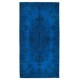 Handmade Vintage Turkish Small Rug Over-Dyed in Blue with Medallion Design, Ideal for Modern Interiors
