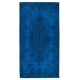 Handmade Vintage Turkish Small Rug Over-Dyed in Blue with Medallion Design, Ideal for Modern Interiors