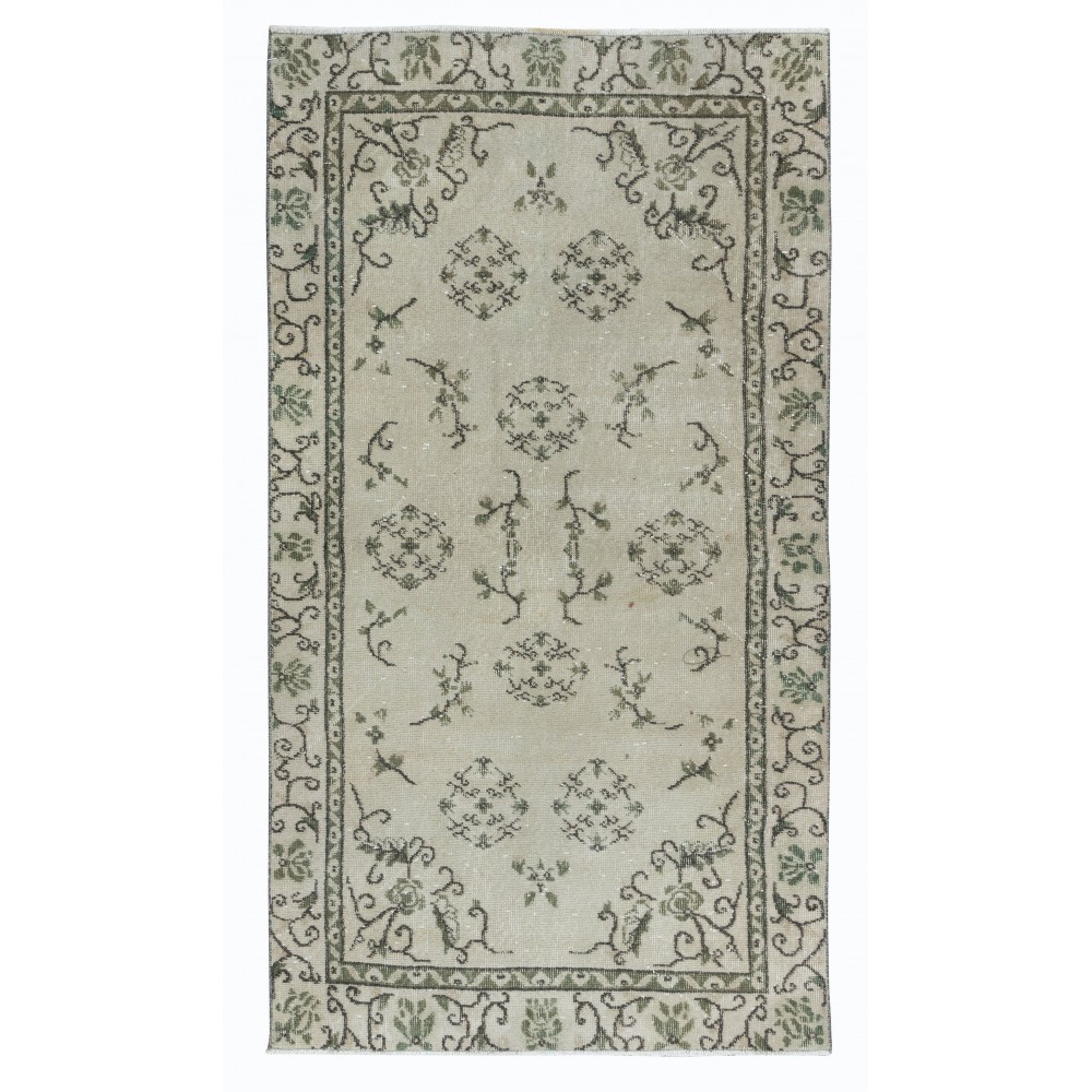 Chinese Art Deco Vintage Hand Knotted Rug, Sun Faded Small Carpet